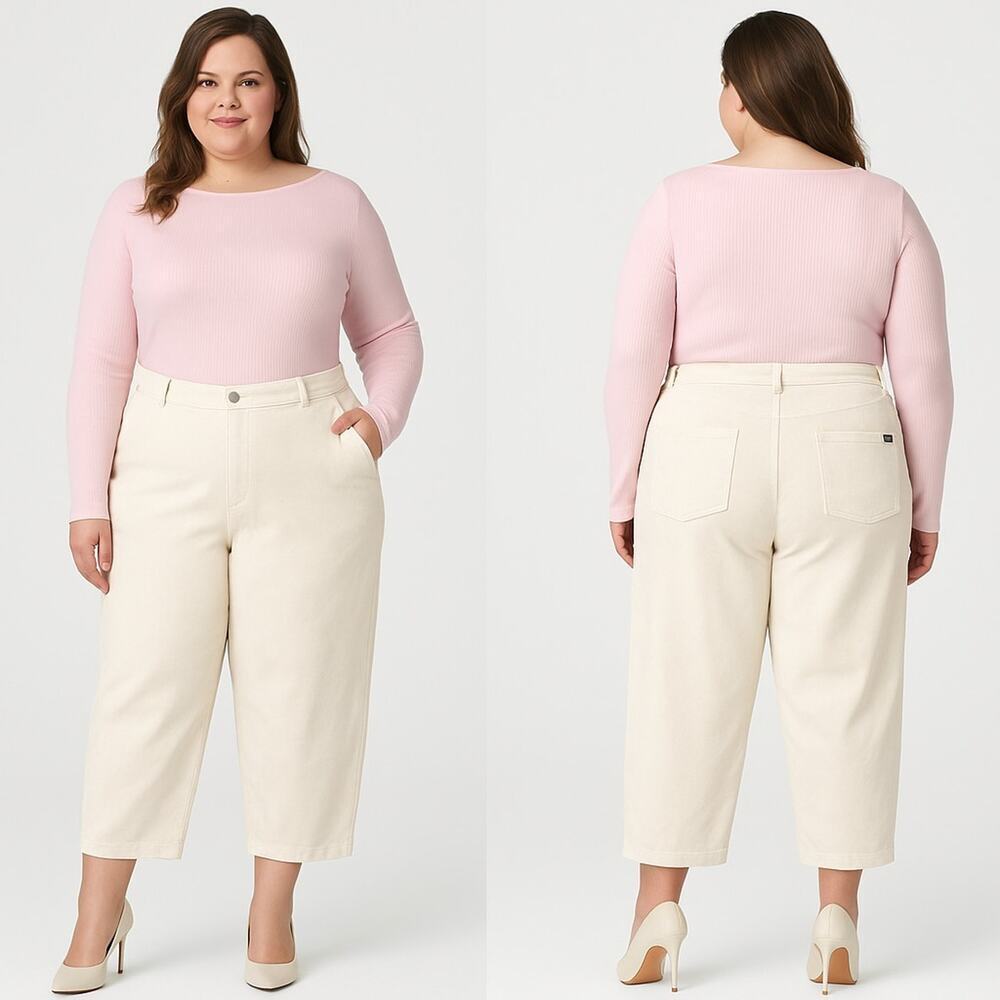 Hue Denim Barrel Leg Skimmer White High Waist Cropped Soft Trousers XL